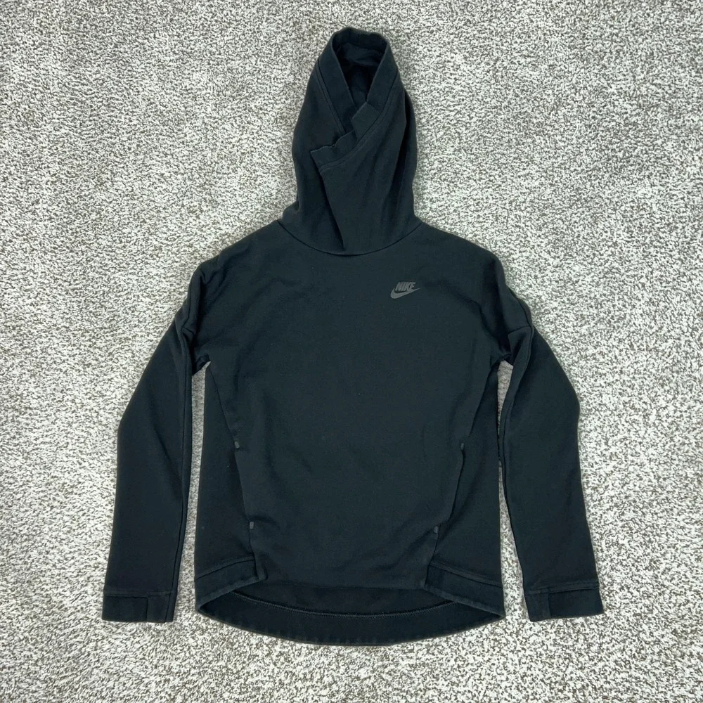 Nike Hoodie Womens XS Black‎ Pullover Sweatshirt Funnel Neck Tech Fleece Sports